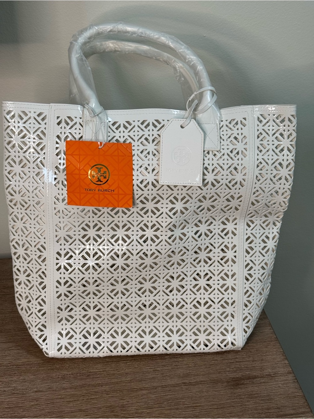 Tory Burch White Laser-Cut Tote